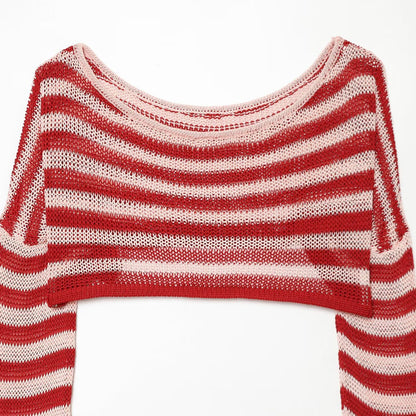 Long sleeved striped short knit top for women | MuddyStock Originals