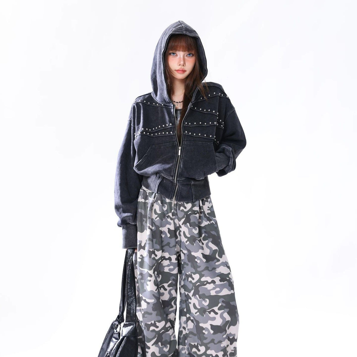 Vintage Distressed Waist-cinched Hooded Sweatshirt Versatile Womens Jacket All Products
