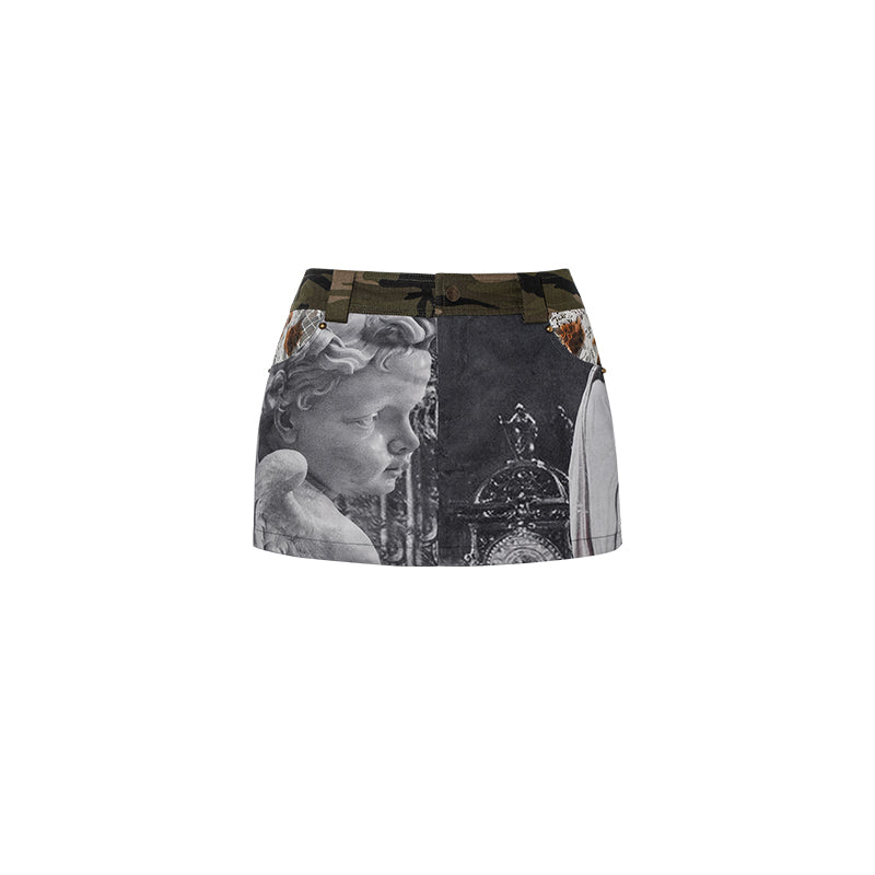 Vintage Design Print Skirt For Women Black All Products