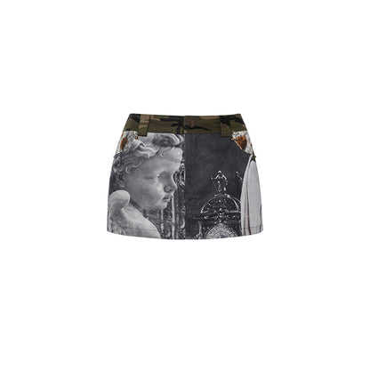 Vintage Design Print Skirt For Women Black All Products