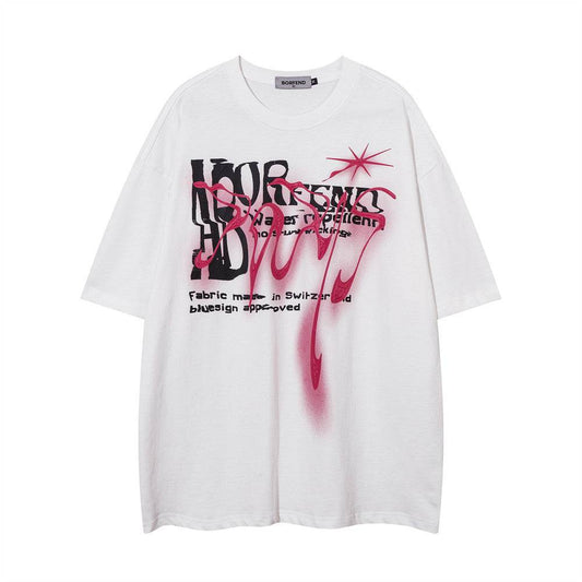 Fashion Abstract Letter Print Short-sleeve For Women MuddyStock
