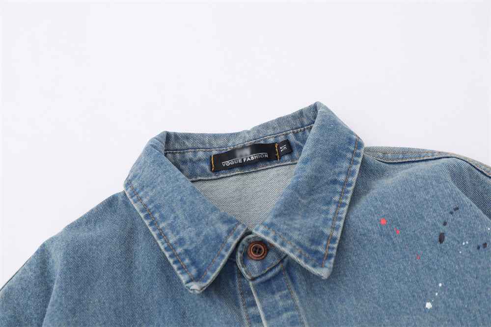 Denim Long Sleeve Splash-ink Shirt For Women