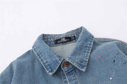 Denim Long Sleeve Splash-ink Shirt For Women