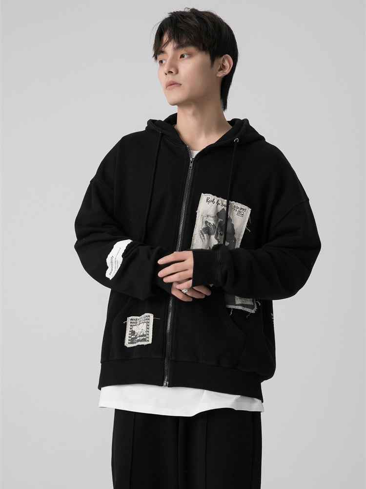 Wrecking Patch Zipper Hoodie For Men MuddyStock