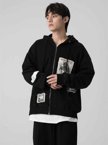 Wrecking Patch Zipper Hoodie For Men MuddyStock