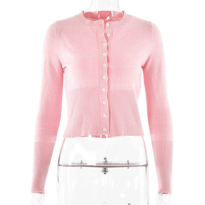 Women's Knitted Long Sleeve Slim Round Neck Top Pink MuddyStock