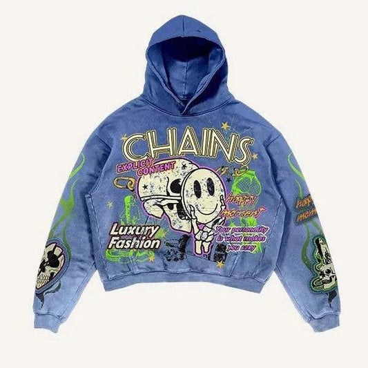 Men's Printed Hoodie Blue