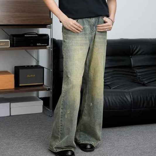 Loose All-match American Retro Distressed Wide-leg Jeans For Men MuddyStock