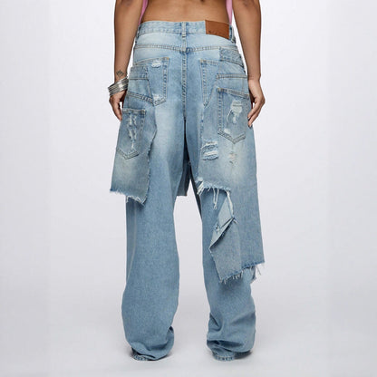 Loose Hip Hop Ripped Beggar High Street Jeans MuddyStock