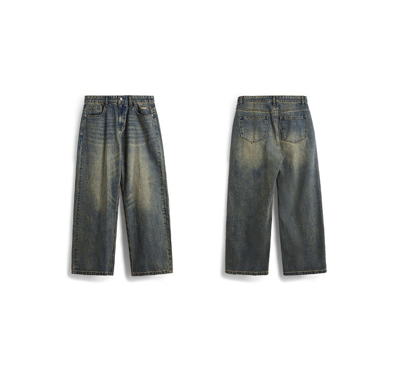 Retro Cat Beard Distressed Wide Leg Jeans For Men MuddyStock