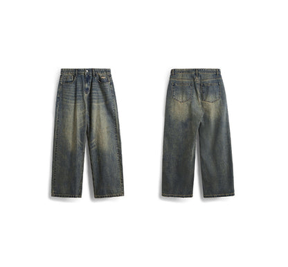 Retro Cat Beard Distressed Wide Leg Jeans For Men MuddyStock