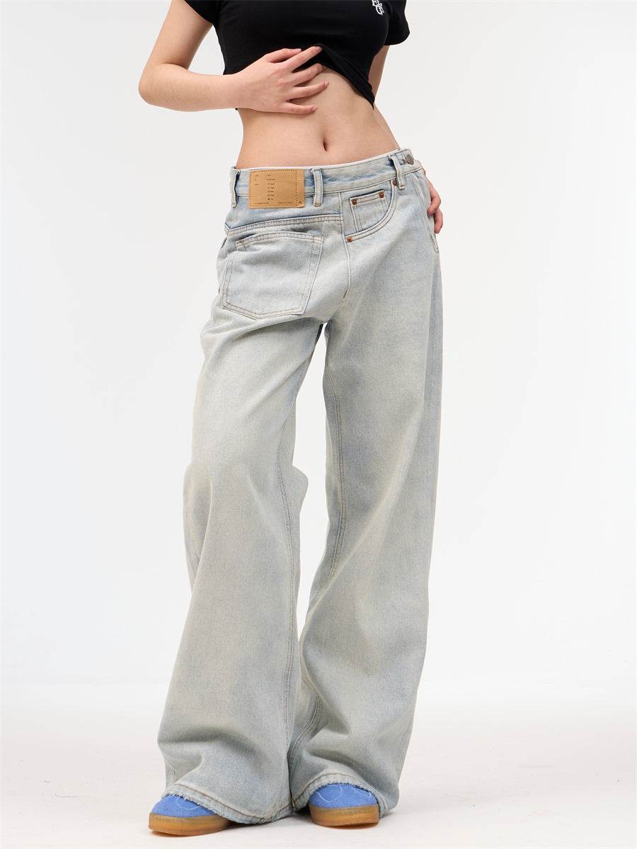 Women's Loose Retro Washed Light Colored Jeans MuddyStock