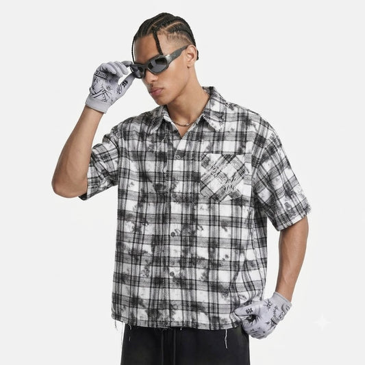 Retro Plaid Loose Short Sleeve Shirt For Men