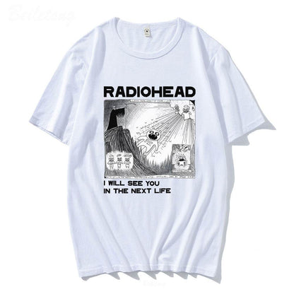 Fun Band Print Pattern Round Neck Short Sleeve Men's White MuddyStock