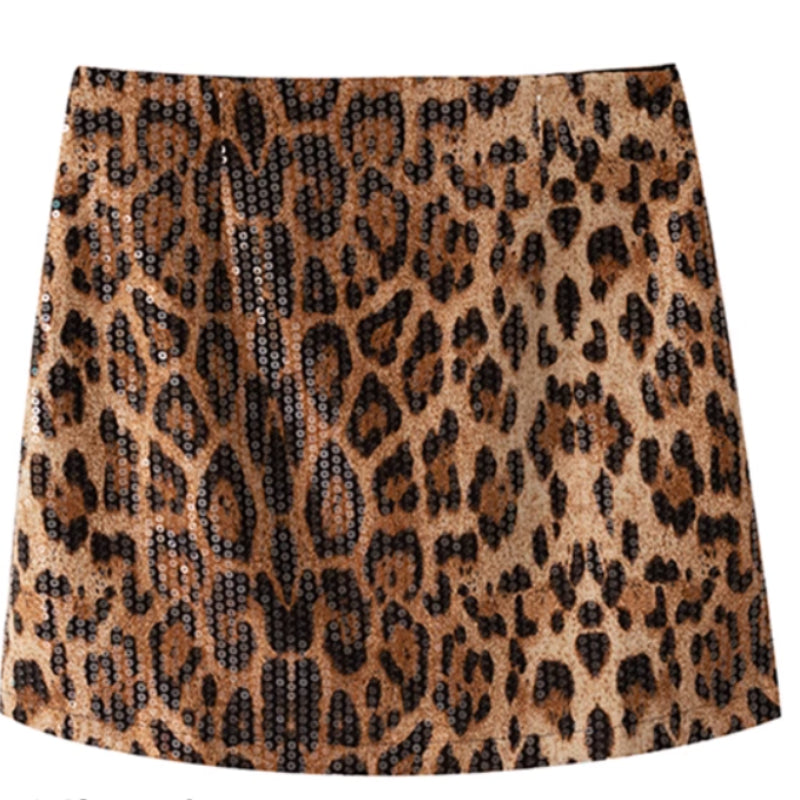 Leopard Print A- Line Skirt For Women Coffee Color All Products