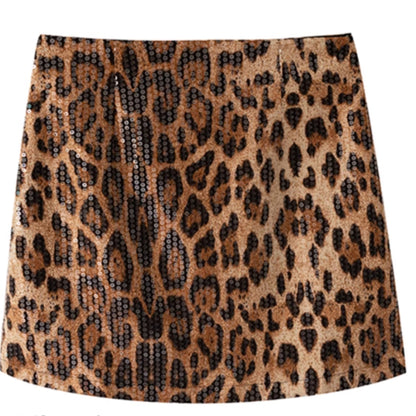 Leopard Print A- Line Skirt For Women Coffee Color All Products