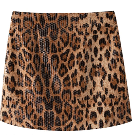 Leopard Print A- Line Skirt For Women Coffee Color All Products