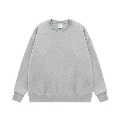 Fleece-lined Loose Rainbow Round Neck Sweater Flower Gray MuddyStock