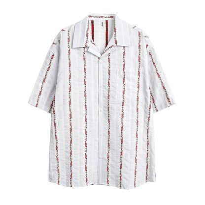 Retro Jacquard Short-sleeved Shirt For Women White MuddyStock