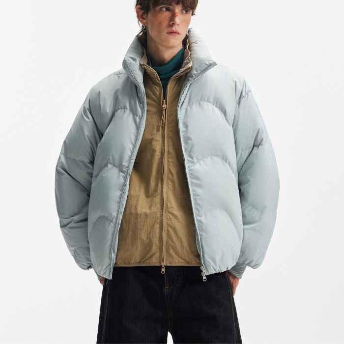 Stand Collar High Fill Down Jacket For Men Gray Green null