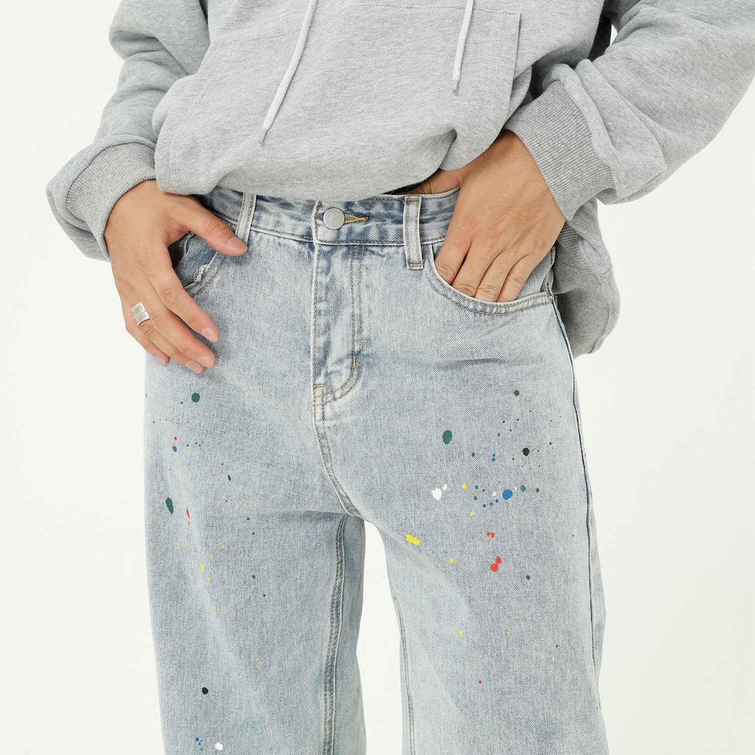 Paint Splash Blue Straight Loose Jeans For Men MuddyStock