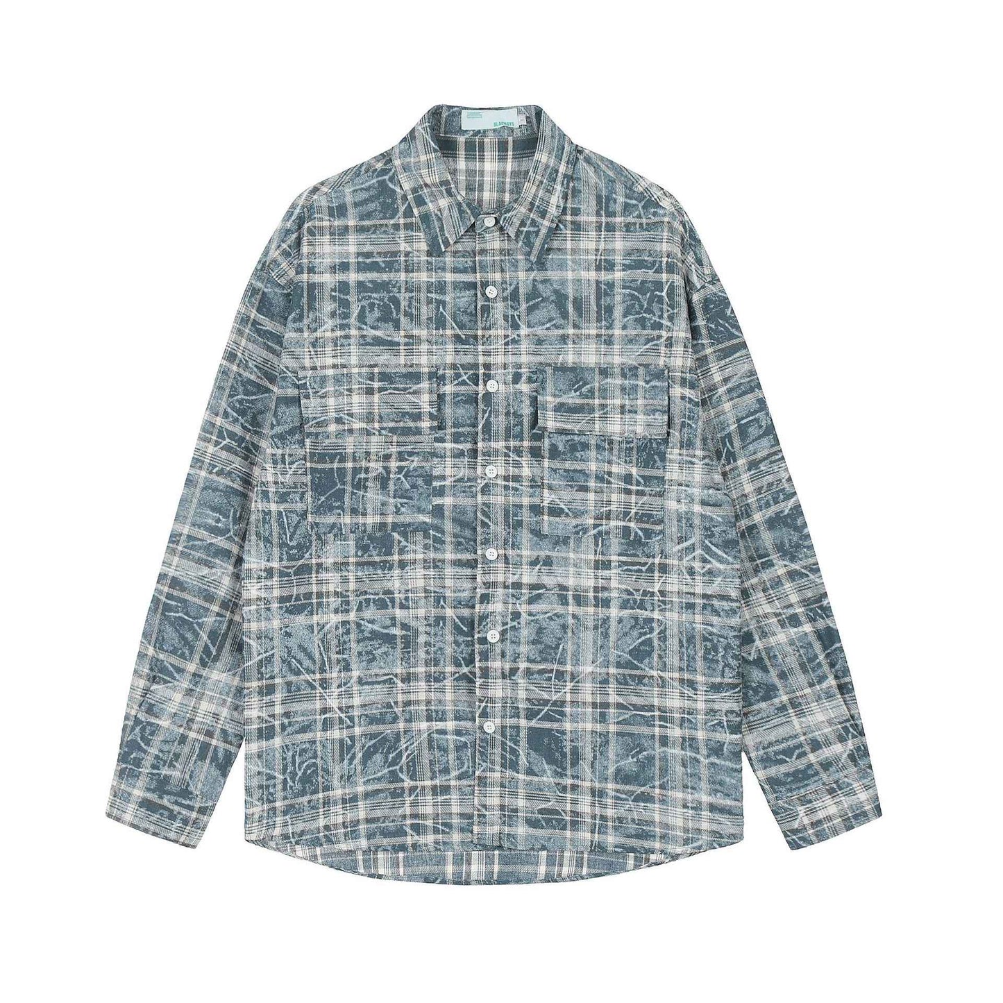 Plaid Autumn Loose Men's Shirt Blue null