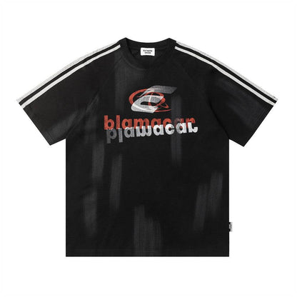 Fashion Letter Loose Short Sleeve T-shirt For Men Black MuddyStock