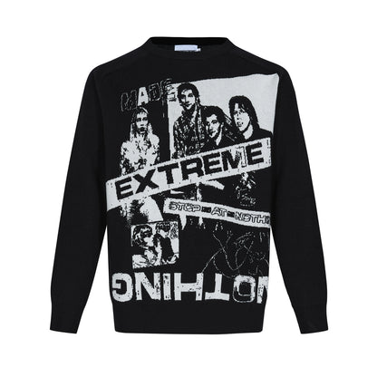 American Jacquard Loose-fitting Casual Round-neck Sweater