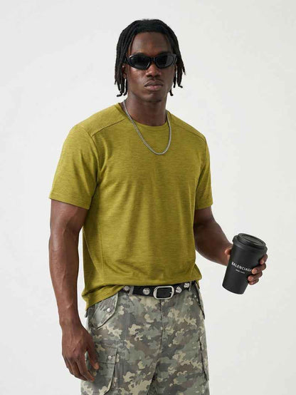 Men's Outdoor Moisture-Wicking Quick-Drying Short-Sleeve T-shirt Moss yellow MuddyStock null
