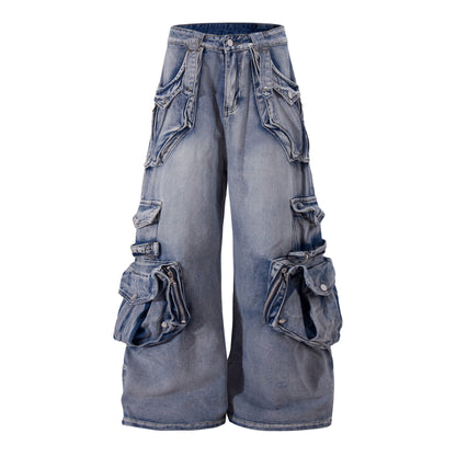 Retro Heavy Industry Multi-pocket Workwear Jeans For Women