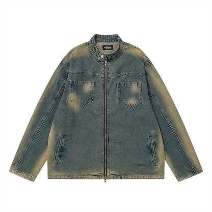American Workwear Stitching Denim Coat For Men And Women Blue MuddyStock