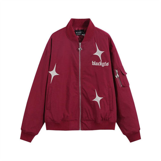 Star Letters Embroidered Stand Collar Zip Jacket For Men And Women MuddyStock