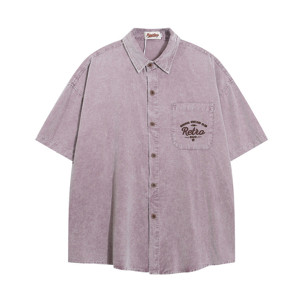 Letter Pocket Embroidered Casual Shirt For Men Purple MuddyStock