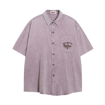 Letter Pocket Embroidered Casual Shirt For Men Purple MuddyStock