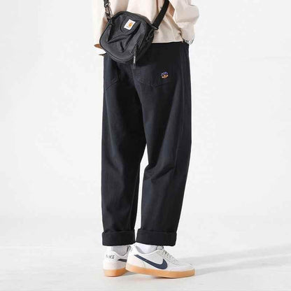 Men's Loose Cargo Pants Straight Casual Trousers 9215 Black MuddyStock