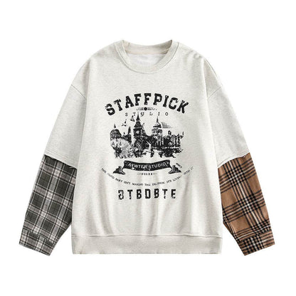 Retro City Printed Crew Neck Sweatshirt For Women Gray MuddyStock
