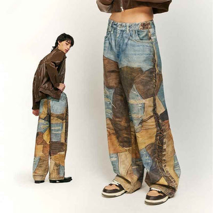 Vintage Patch Jeans Pure Cotton Casual Pants For Men And Women MuddyStock