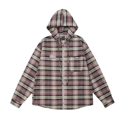 Striped Plaid Hooded Shirt For Men null