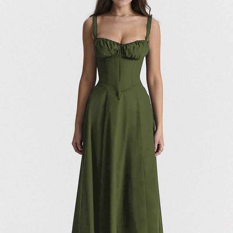 Sleeveless Feminine French-style Womens Dress Army Green
