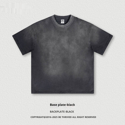 Retro Washed Round Neck Short Sleeve Men And Women Bottom Version Black MuddyStock