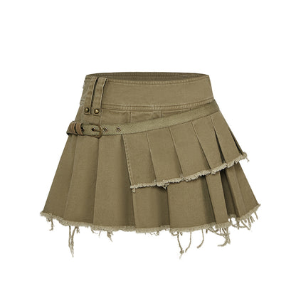 Asymmetric Splicing Work Short Skirt For Women Khaki All Products