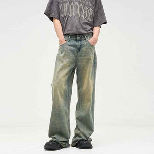 All-match American Retro Wide-leg Pants For Men Yellow Mud Colors