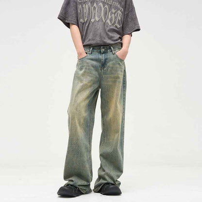 All-match American Retro Wide-leg Pants For Men Yellow Mud Colors MuddyStock