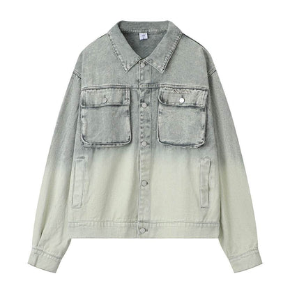 Washed Tie-dye Gradient Denim Jacket For Women Blue MuddyStock