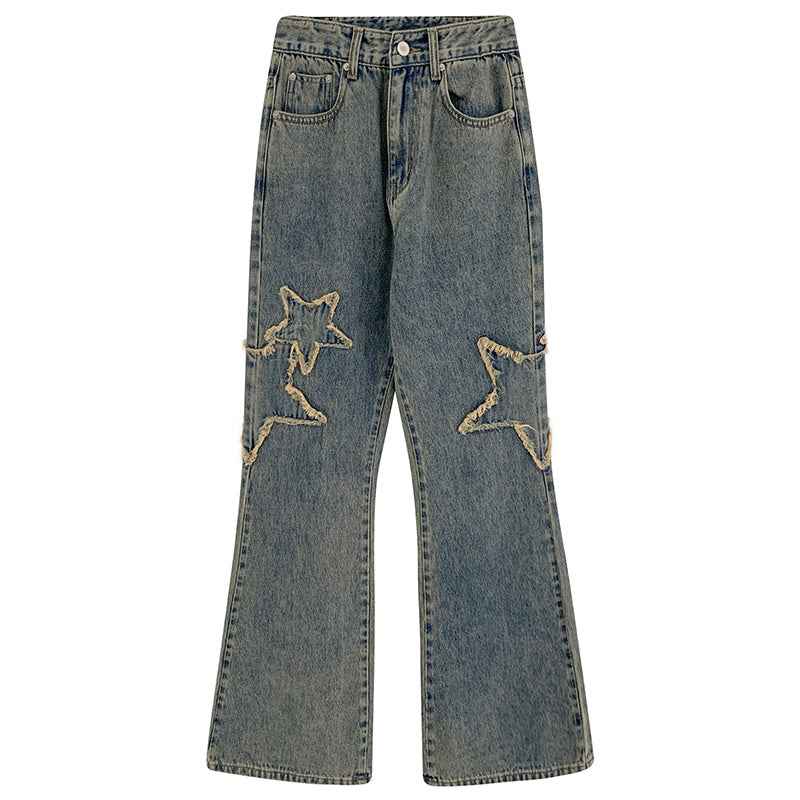 High-waisted Draping Straight Slightly Flared Jeans For Women Blue MuddyStock