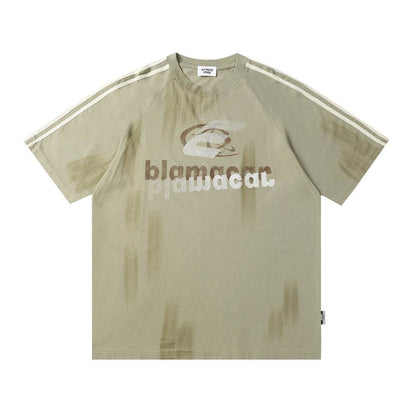 Fashion Letter Loose Short Sleeve T-shirt For Men Gray Green MuddyStock