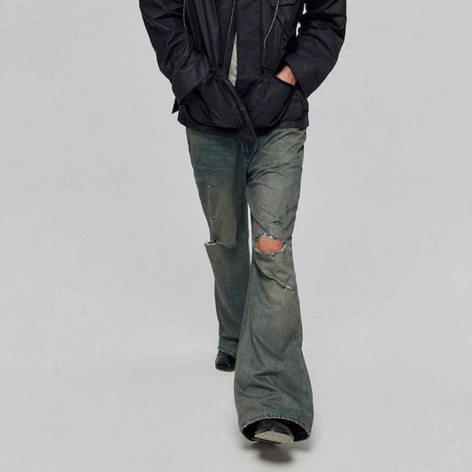 Cotton Retro Make Old Ripped Loose Micro-flared Trousers Jeans MuddyStock