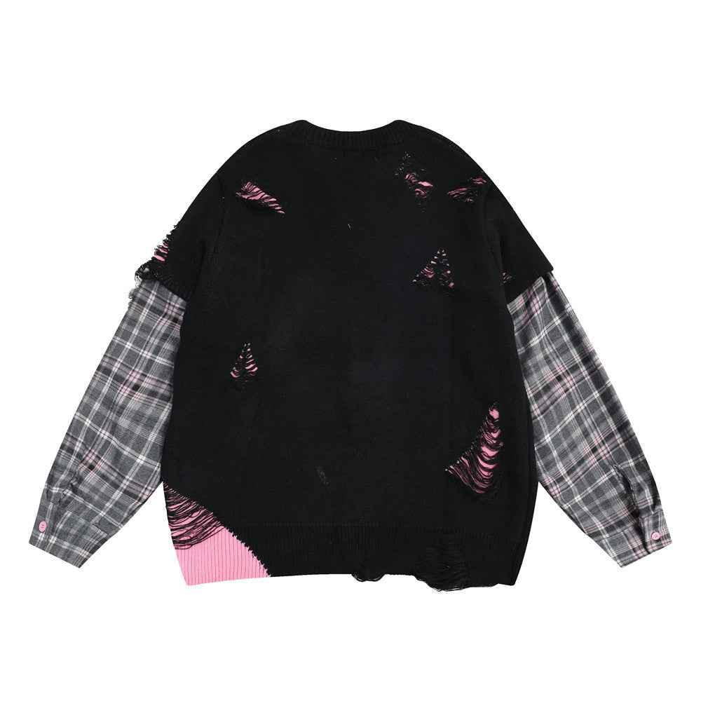 Stitching Fake Two-piece Round Neck Sweater For Men null