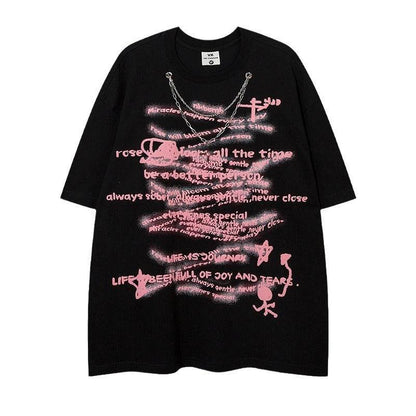 Letter Necklace Short Sleeve T-shirt For Men And Women MuddyStock