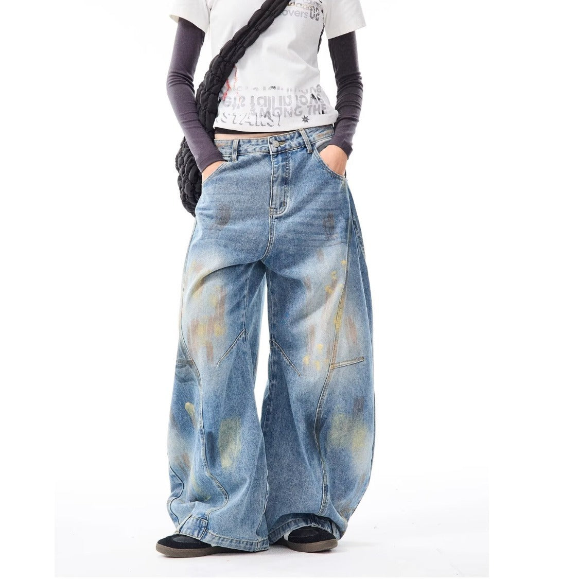 Street Style Wide-Leg Jeans with Knife Design for Men and Women
